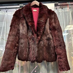vintage burgundy red cropped rabbit fur coat